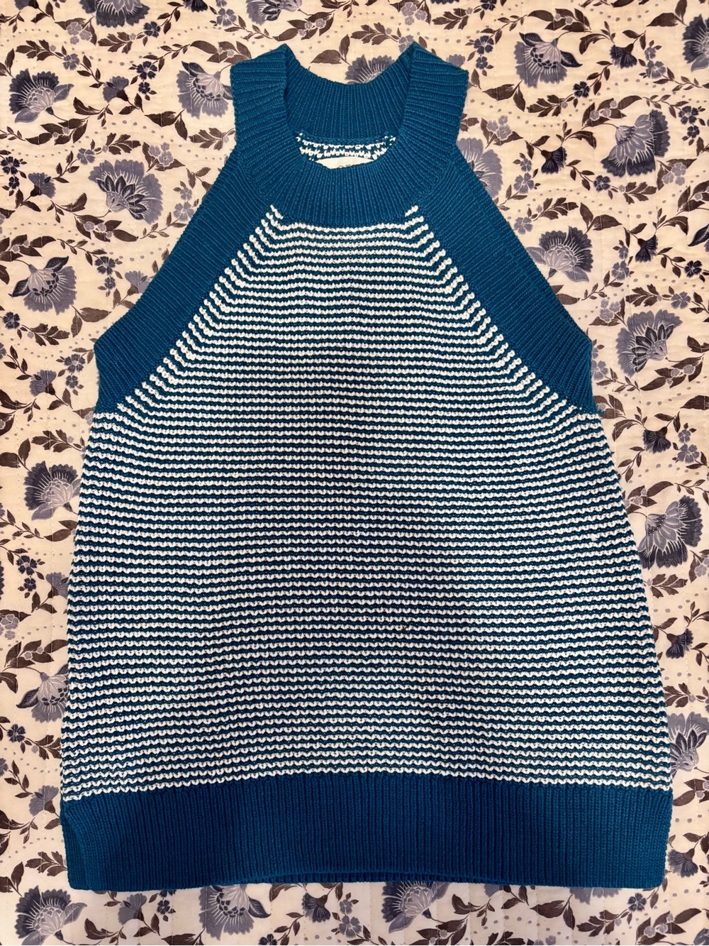 LOFT Teal and White Striped Sleeveless Knit Shell | Small